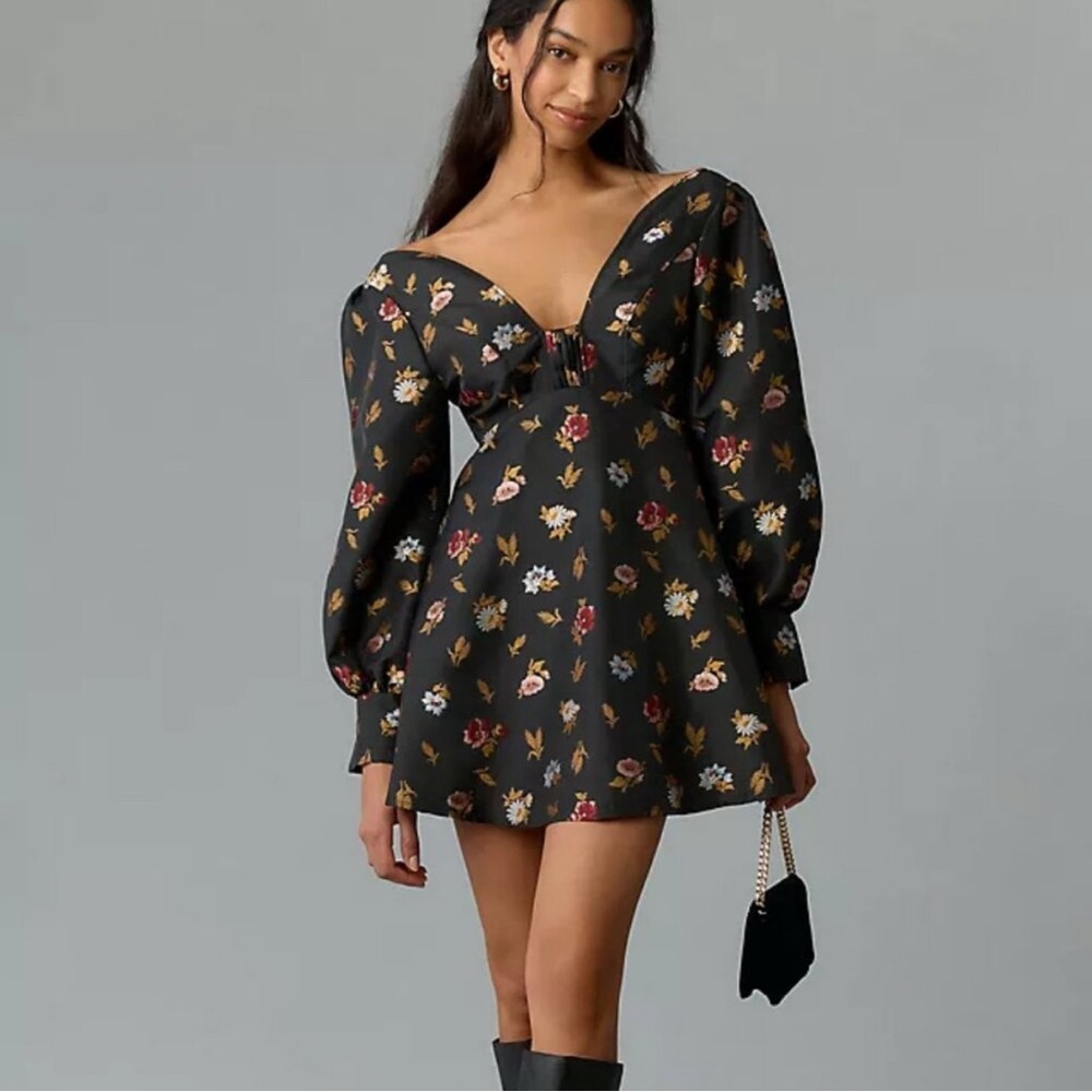 NWT MAEVE Anthropologie Sculpted V Neck Mini Dress Floral Cocktail Coquette 16
